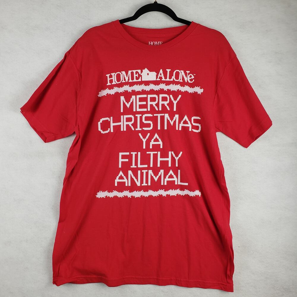 Home Alone XL Merry Christmas Ya Filthy Animal Tee Red Cross Stitch‎ Graphic